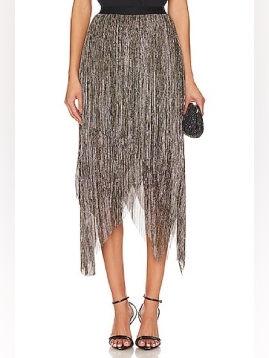 All Saints Dresses & Skirts - AllSaints NWT Veena Skirt Black Gold Metallic Asymmetric Midi Skirt Sz 8